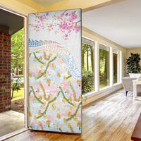 Hawaiian and Japanese Culture Together Door Cover Tribal Motifs with Lei and Japanese Sakura Pattern