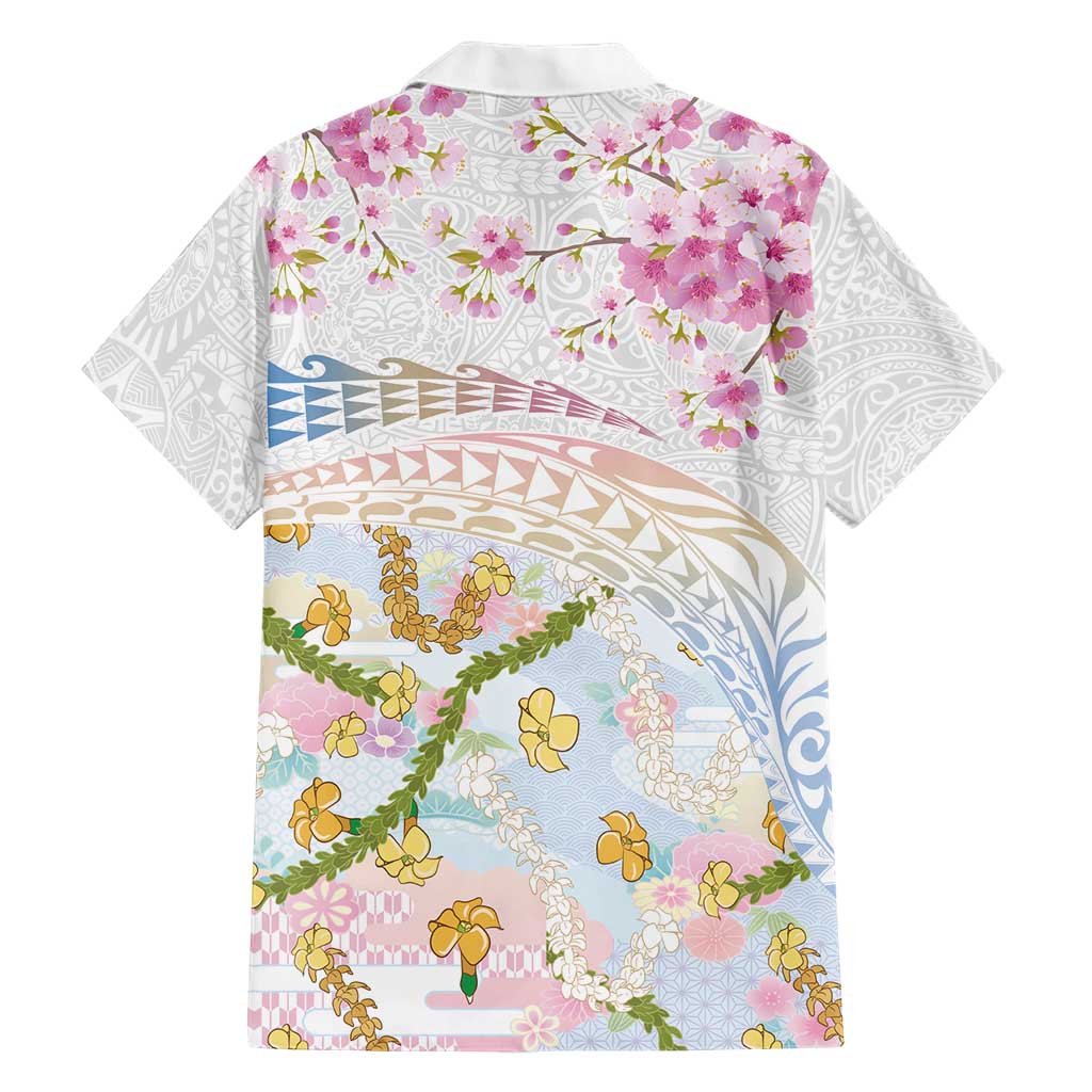 Hawaiian and Japanese Culture Together Hawaiian Shirt Tribal Motifs with Lei and Japanese Sakura Pattern
