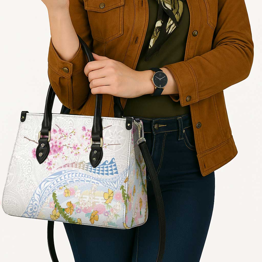 Hawaiian and Japanese Culture Together Leather Bag Tribal Motifs with Lei and Japanese Sakura Pattern LT03 - Polynesian Pride