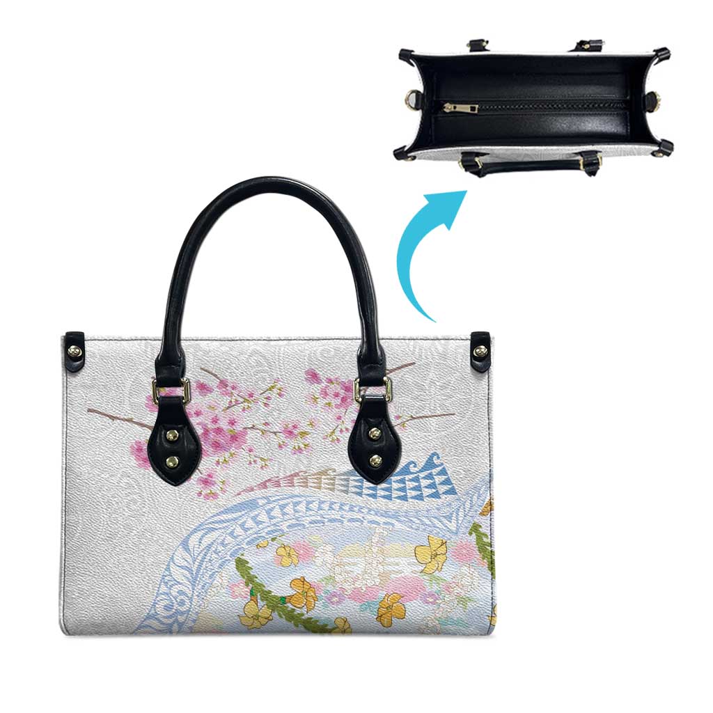 Hawaiian and Japanese Culture Together Leather Bag Tribal Motifs with Lei and Japanese Sakura Pattern LT03 - Polynesian Pride