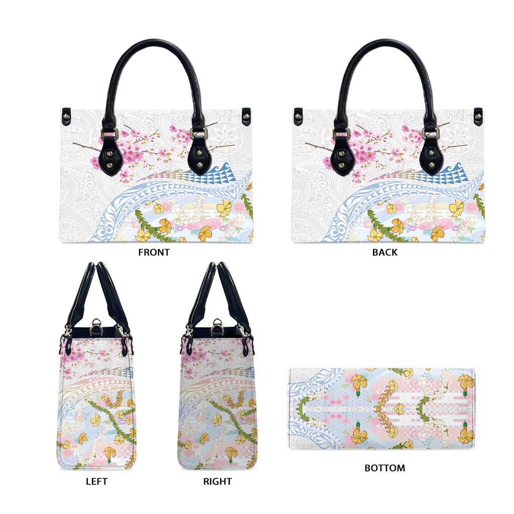 Hawaiian and Japanese Culture Together Leather Bag Tribal Motifs with Lei and Japanese Sakura Pattern LT03 - Polynesian Pride