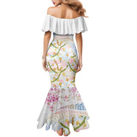 Hawaiian and Japanese Culture Together Mermaid Dress Tribal Motifs with Lei and Japanese Sakura Pattern