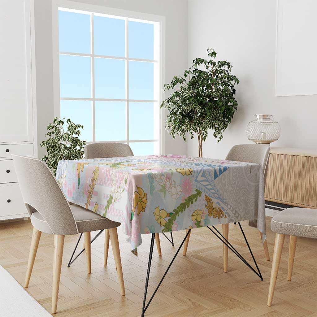Hawaiian and Japanese Culture Together Tablecloth Tribal Motifs with Lei and Japanese Sakura Pattern LT03 - Polynesian Pride