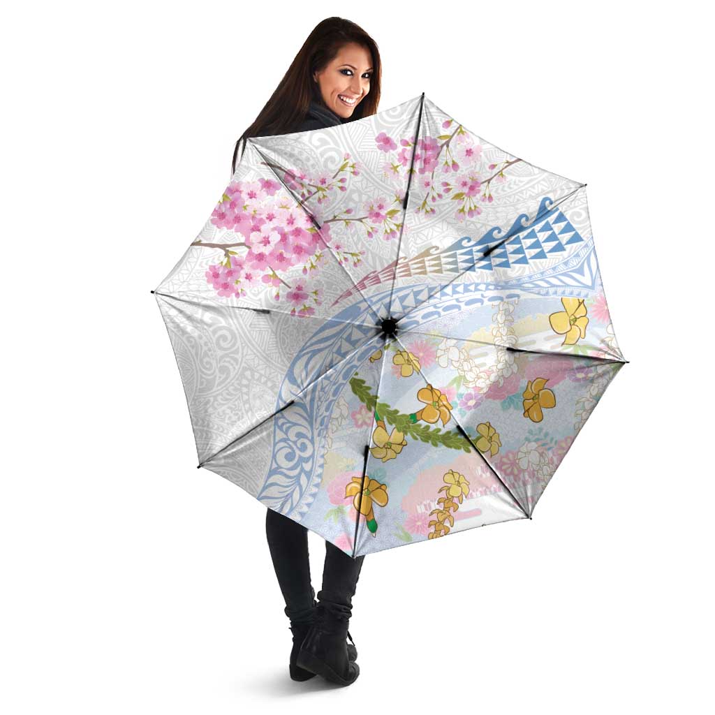 Hawaiian and Japanese Culture Together Umbrella Tribal Motifs with Lei and Japanese Sakura Pattern LT03 - Polynesian Pride