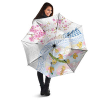 Hawaiian and Japanese Culture Together Umbrella Tribal Motifs with Lei and Japanese Sakura Pattern LT03 - Polynesian Pride