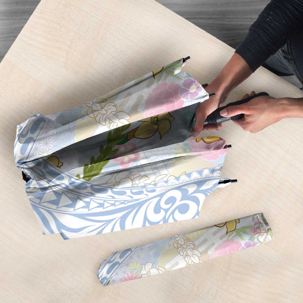Hawaiian and Japanese Culture Together Umbrella Tribal Motifs with Lei and Japanese Sakura Pattern LT03 - Polynesian Pride