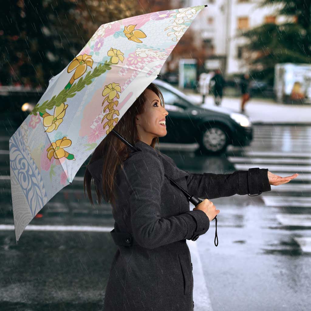 Hawaiian and Japanese Culture Together Umbrella Tribal Motifs with Lei and Japanese Sakura Pattern LT03 - Polynesian Pride