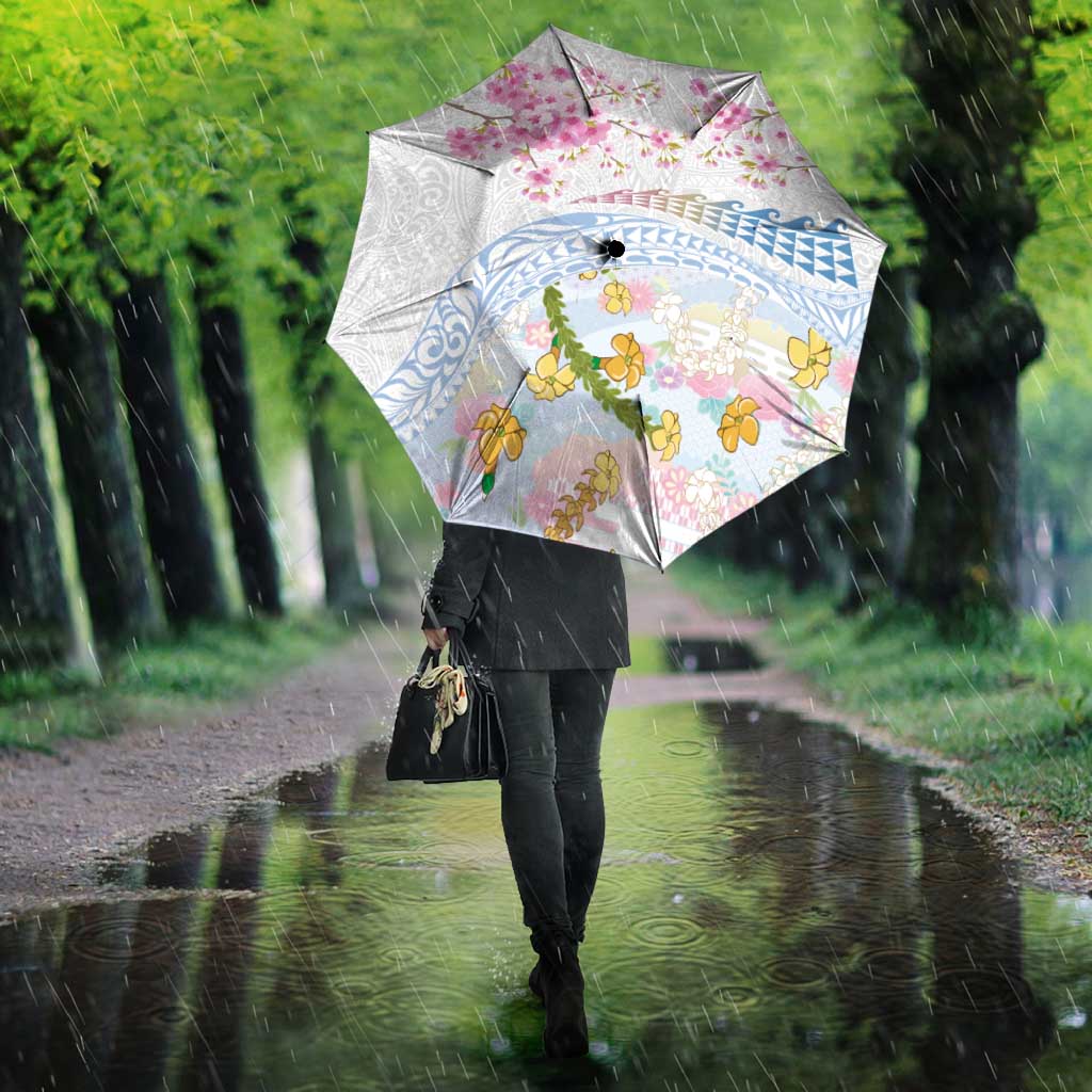 Hawaiian and Japanese Culture Together Umbrella Tribal Motifs with Lei and Japanese Sakura Pattern LT03 - Polynesian Pride