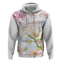 Hawaiian and Japanese Culture Together Zip Hoodie Tribal Motifs with Lei and Japanese Sakura Pattern