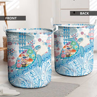 Hawaiian and Japanese Culture Together Laundry Basket Tropical Honu with Japanese Elements Blue Color