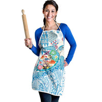 Hawaiian and Japanese Culture Together Apron Tropical Honu with Japanese Elements Blue Color