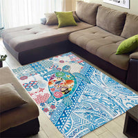 Hawaiian and Japanese Culture Together Area Rug Tropical Honu with Japanese Elements Blue Color