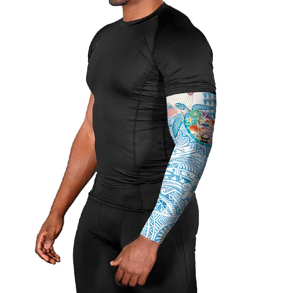 Hawaiian and Japanese Culture Together Arm Sleeves Tropical Honu with Japanese Elements Blue Color LT03 - Polynesian Pride