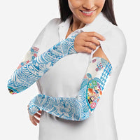 Hawaiian and Japanese Culture Together Arm Sleeves Tropical Honu with Japanese Elements Blue Color LT03 - Polynesian Pride