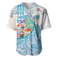 Hawaiian and Japanese Culture Together Baseball Jersey Tropical Honu with Japanese Elements Blue Color