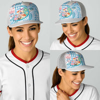 Hawaiian and Japanese Culture Together Baseball Net Cap Tropical Honu with Japanese Elements Blue Color