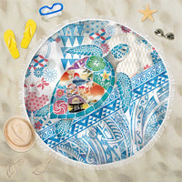 Hawaiian and Japanese Culture Together Beach Blanket Tropical Honu with Japanese Elements Blue Color