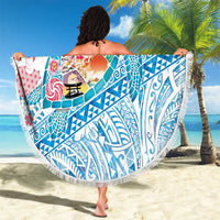 Hawaiian and Japanese Culture Together Beach Blanket Tropical Honu with Japanese Elements Blue Color