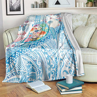 Hawaiian and Japanese Culture Together Blanket Tropical Honu with Japanese Elements Blue Color