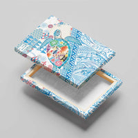 Hawaiian and Japanese Culture Together Canvas Wall Art Tropical Honu with Japanese Elements Blue Color