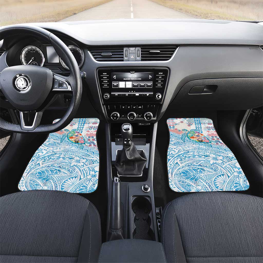 Hawaiian and Japanese Culture Together Car Mats Tropical Honu with Japanese Elements Blue Color