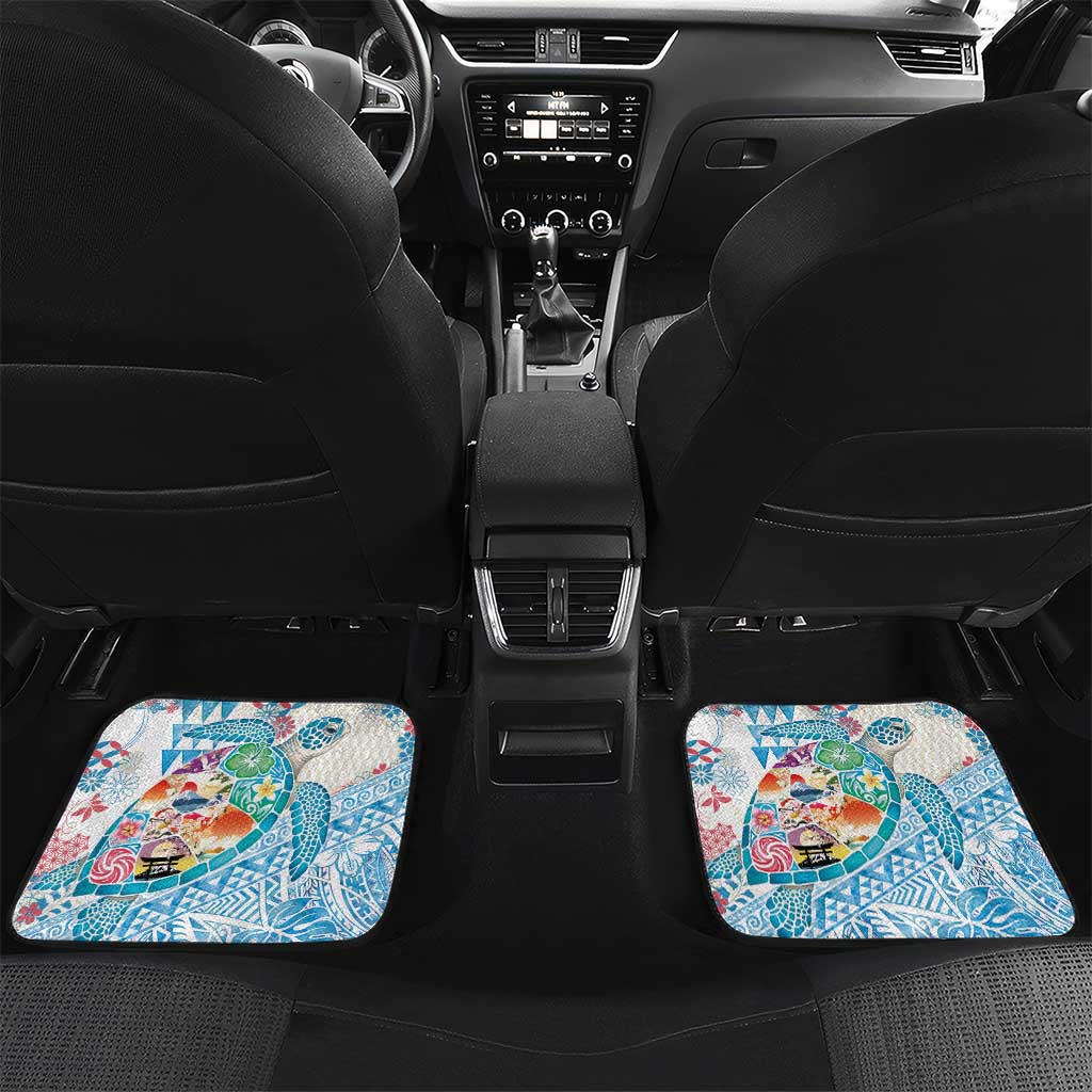 Hawaiian and Japanese Culture Together Car Mats Tropical Honu with Japanese Elements Blue Color