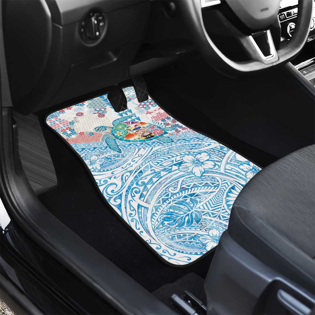 Hawaiian and Japanese Culture Together Car Mats Tropical Honu with Japanese Elements Blue Color