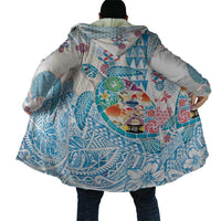 Hawaiian and Japanese Culture Together Cloak Tropical Honu with Japanese Elements Blue Color