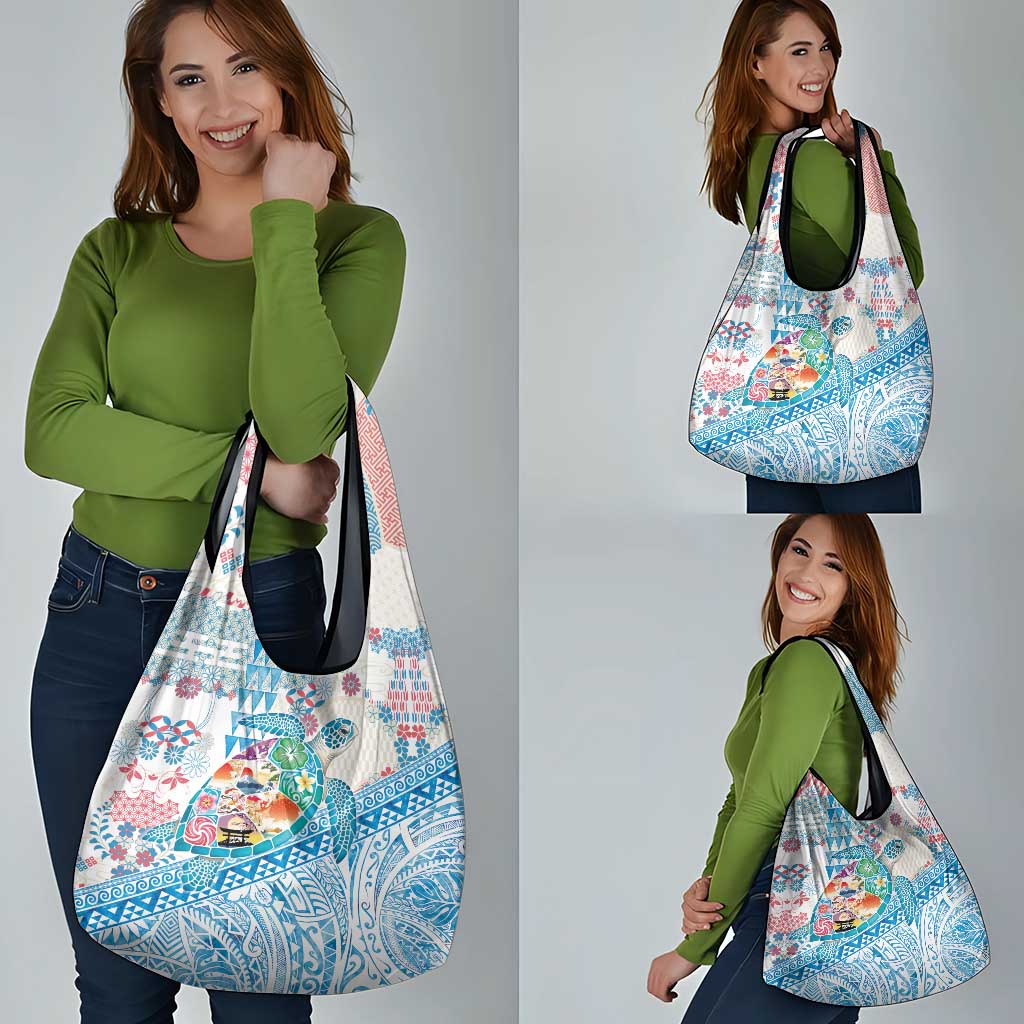 Hawaiian and Japanese Culture Together Grocery Bag Tropical Honu with Japanese Elements Blue Color LT03 - Polynesian Pride