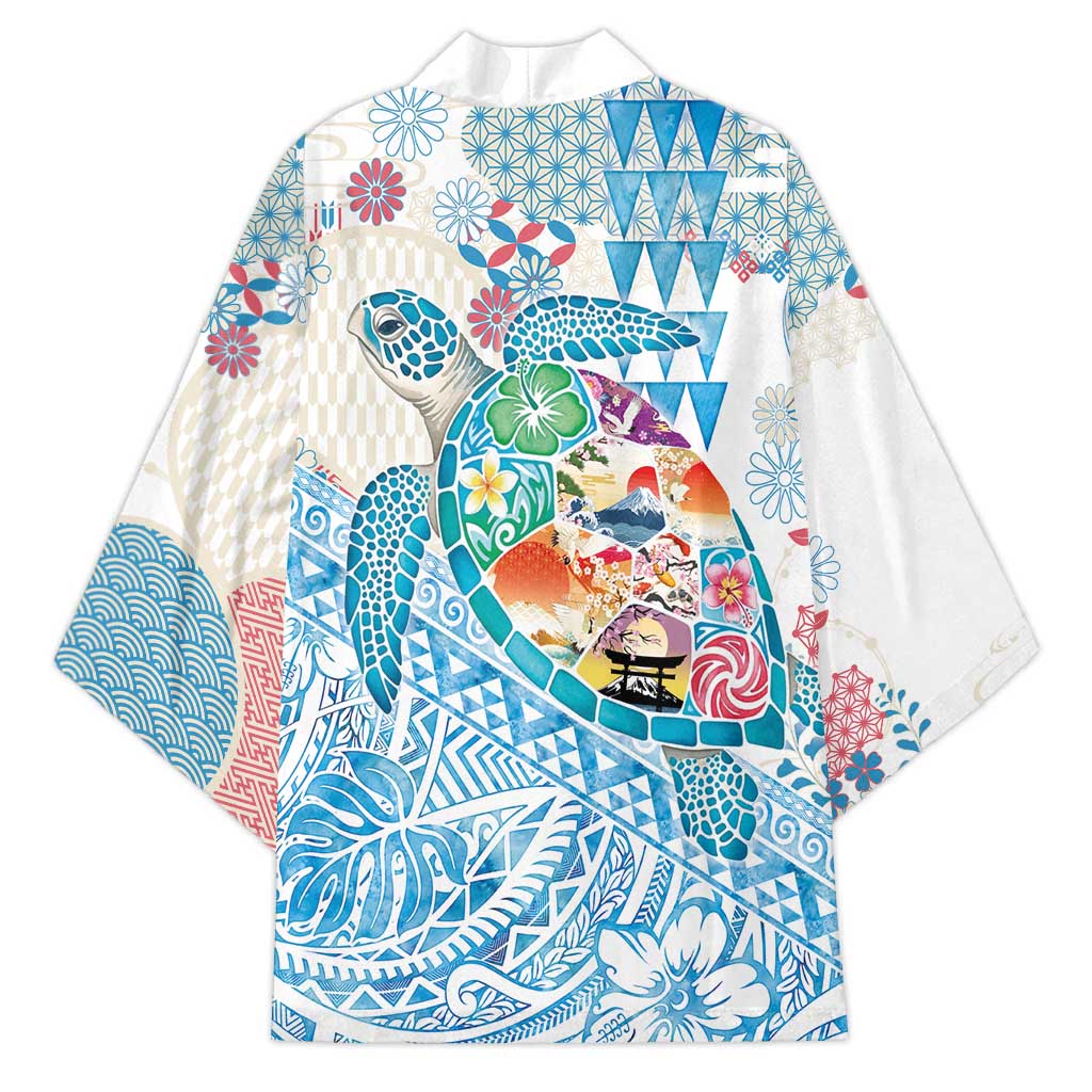Hawaiian and Japanese Culture Together Kimono Tropical Honu with Japanese Elements Blue Color