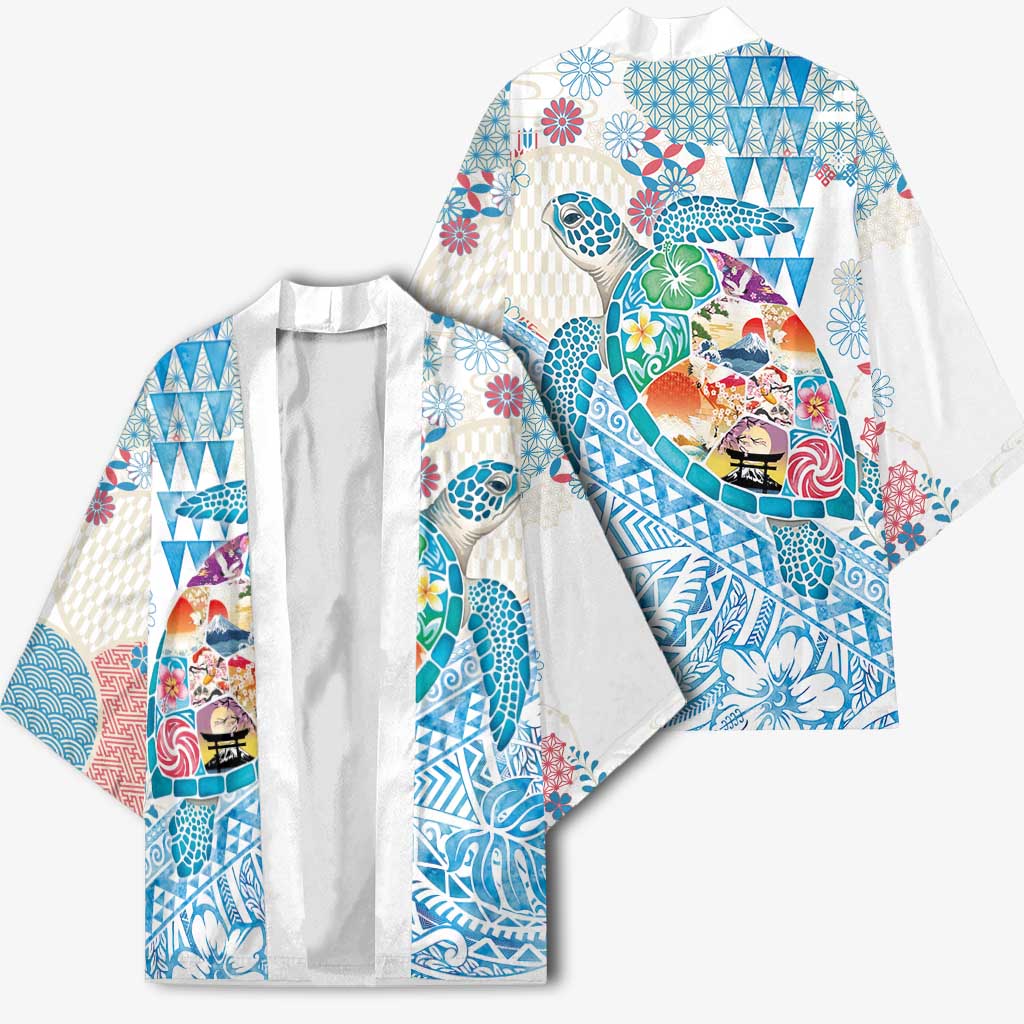 Hawaiian and Japanese Culture Together Kimono Tropical Honu with Japanese Elements Blue Color