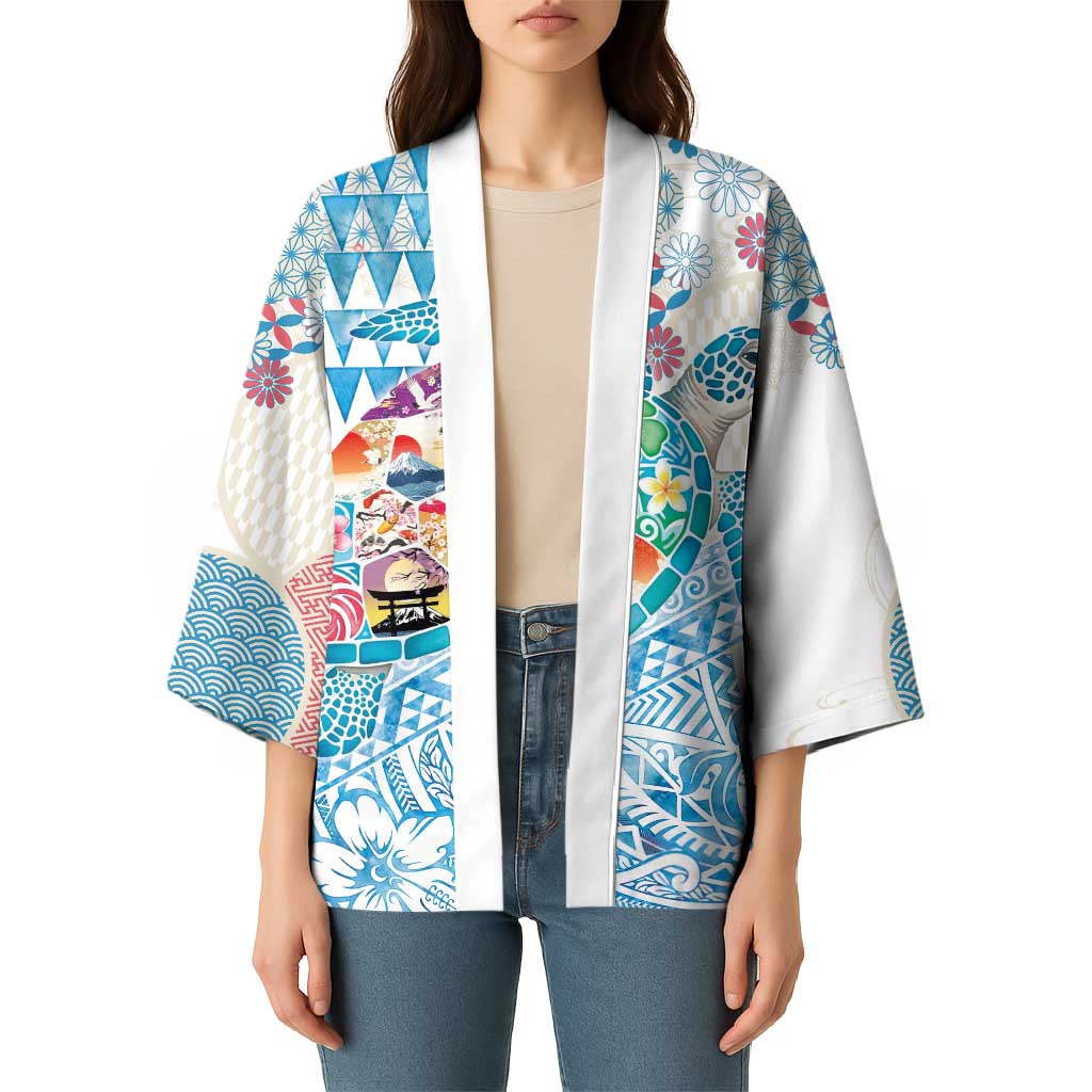 Hawaiian and Japanese Culture Together Kimono Tropical Honu with Japanese Elements Blue Color