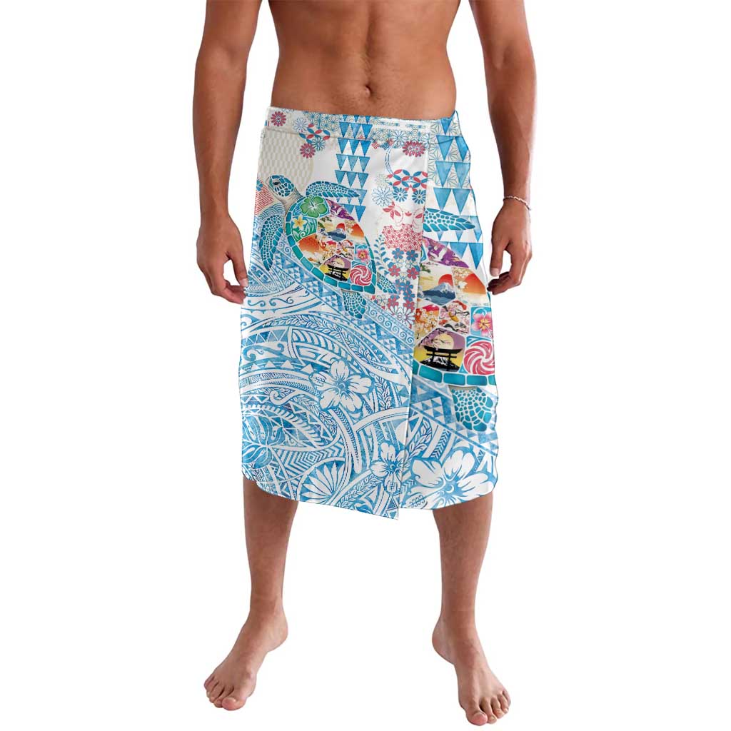 Hawaiian and Japanese Culture Together Lavalava Tropical Honu with Japanese Elements Blue Color