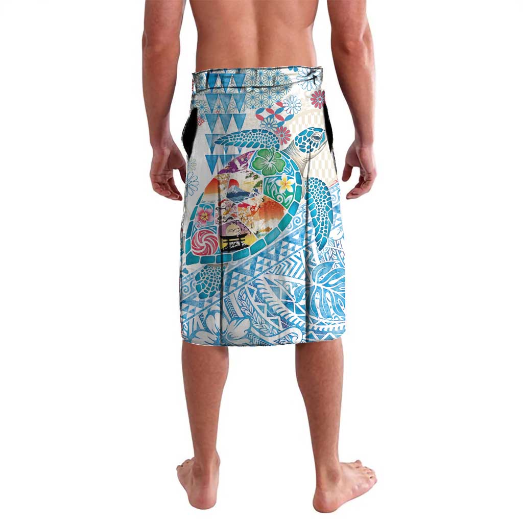 Hawaiian and Japanese Culture Together Lavalava Tropical Honu with Japanese Elements Blue Color