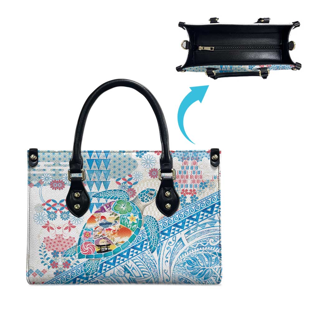 Hawaiian and Japanese Culture Together Leather Bag Tropical Honu with Japanese Elements Blue Color LT03 - Polynesian Pride