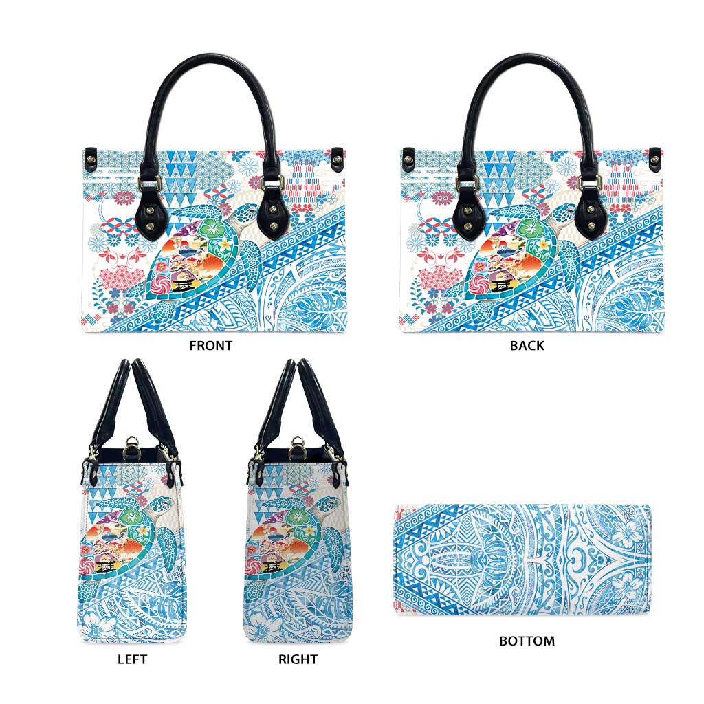 Hawaiian and Japanese Culture Together Leather Bag Tropical Honu with Japanese Elements Blue Color LT03 - Polynesian Pride