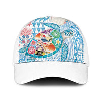 Hawaiian and Japanese Culture Together Mesh Trucker Cap Tropical Honu with Japanese Elements Blue Color