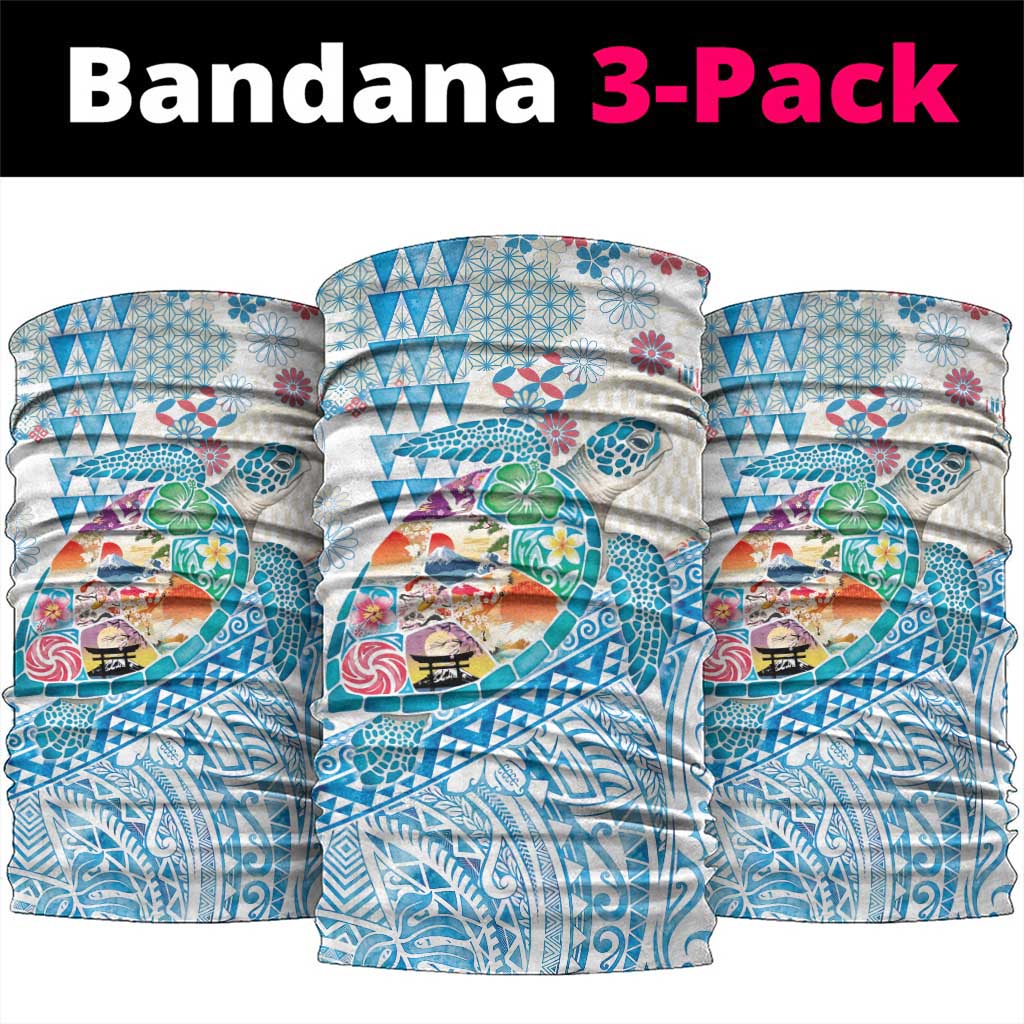 Hawaiian and Japanese Culture Together Neck Gaiter Tropical Honu with Japanese Elements Blue Color