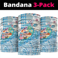 Hawaiian and Japanese Culture Together Neck Gaiter Tropical Honu with Japanese Elements Blue Color