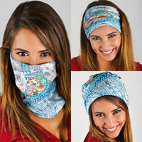 Hawaiian and Japanese Culture Together Neck Gaiter Tropical Honu with Japanese Elements Blue Color