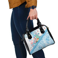 Hawaiian and Japanese Culture Together Shoulder Handbag Tropical Honu with Japanese Elements Blue Color