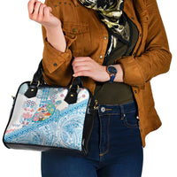 Hawaiian and Japanese Culture Together Shoulder Handbag Tropical Honu with Japanese Elements Blue Color