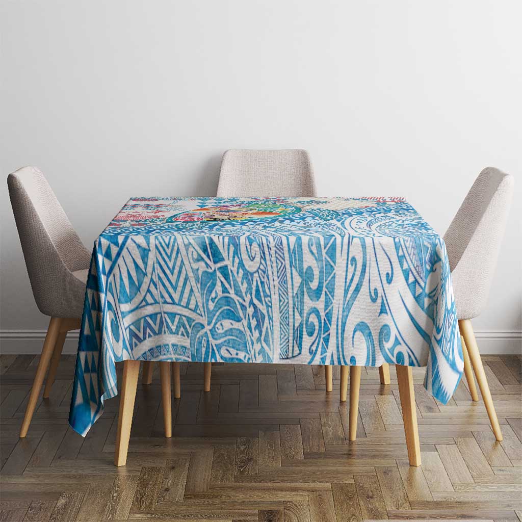 Hawaiian and Japanese Culture Together Tablecloth Tropical Honu with Japanese Elements Blue Color