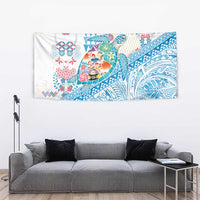 Hawaiian and Japanese Culture Together Tapestry Tropical Honu with Japanese Elements Blue Color