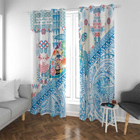 Hawaiian and Japanese Culture Together Window Curtain Tropical Honu with Japanese Elements Blue Color