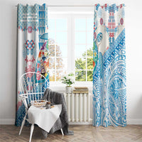 Hawaiian and Japanese Culture Together Window Curtain Tropical Honu with Japanese Elements Blue Color
