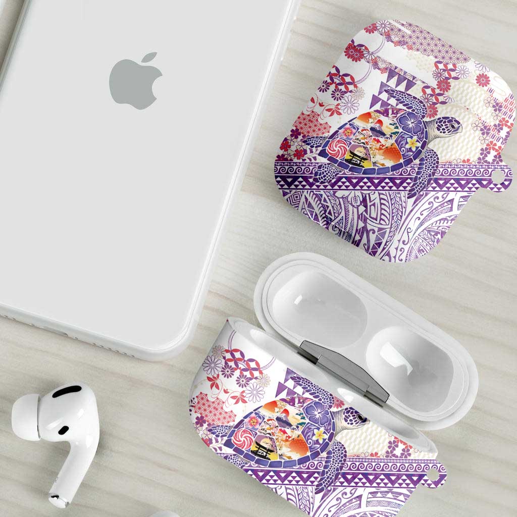 Hawaiian and Japanese Culture Together AirPods Case Tropical Honu with Japanese Elements Purple Color LT03 - Polynesian Pride