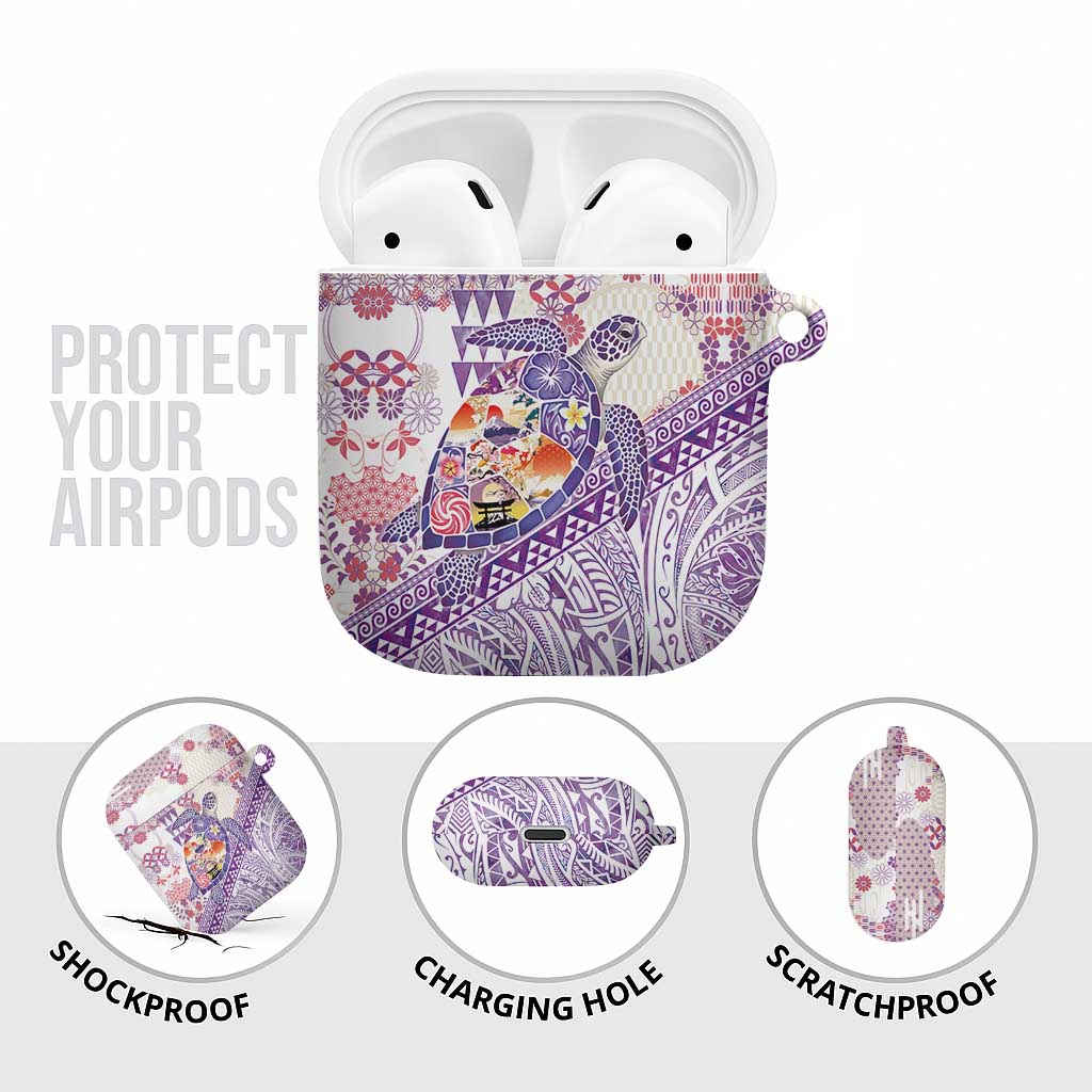 Hawaiian and Japanese Culture Together AirPods Case Tropical Honu with Japanese Elements Purple Color LT03 - Polynesian Pride