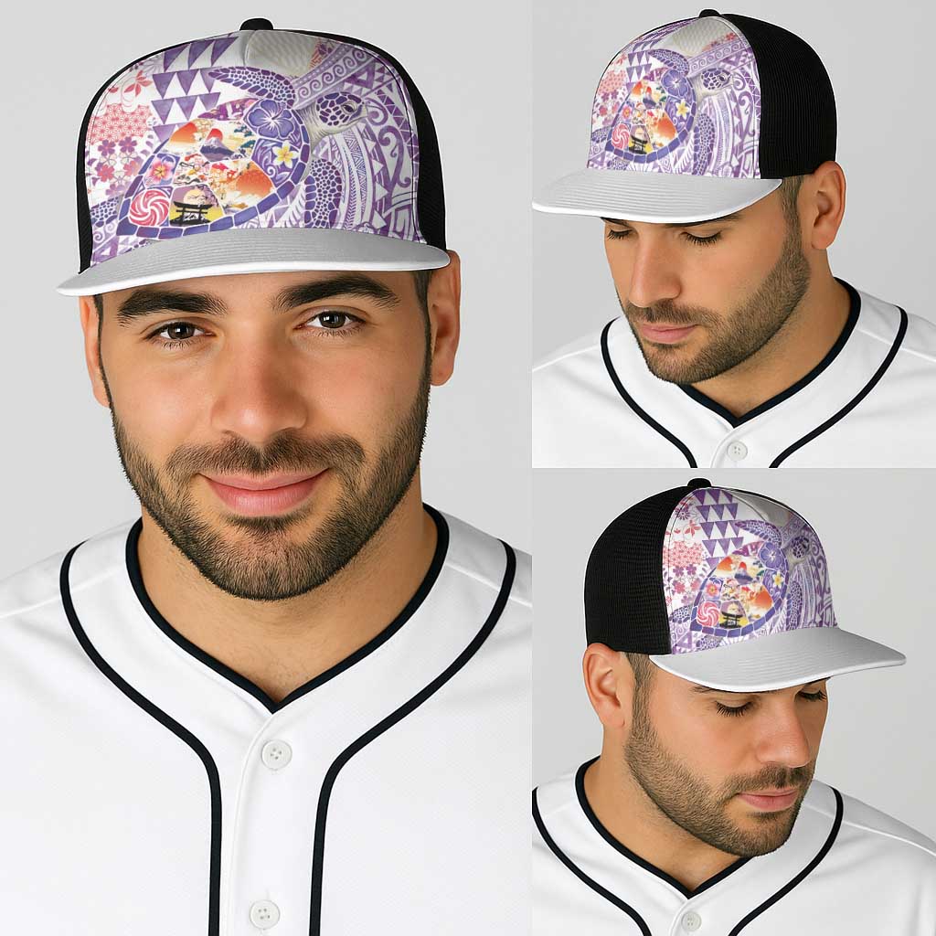 Hawaiian and Japanese Culture Together Baseball Net Cap Tropical Honu with Japanese Elements Purple Color LT03 - Polynesian Pride
