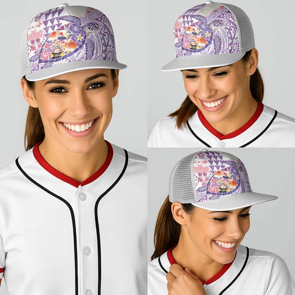 Hawaiian and Japanese Culture Together Baseball Net Cap Tropical Honu with Japanese Elements Purple Color LT03 - Polynesian Pride